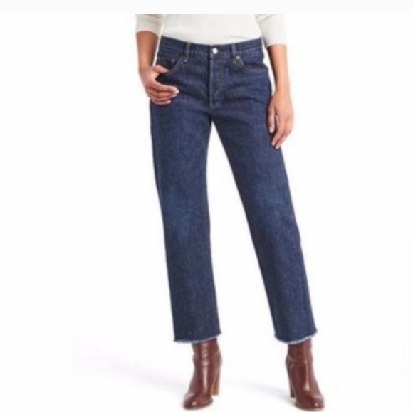 GAP 1969 Vintage Straight High Rise Waist Jeans 28 6 Buttom Fly Raw hem - Picture 1 of 8